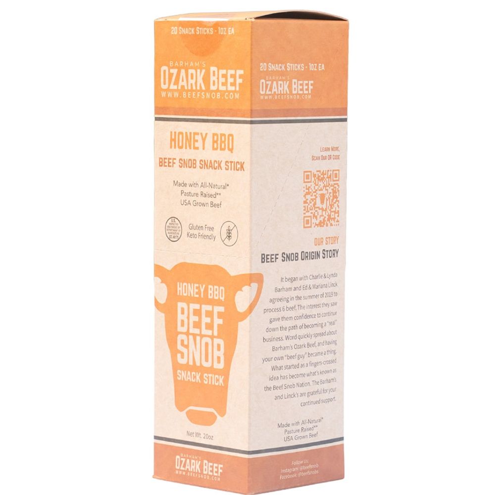 Beef Snob Snack Sticks — Honey BBQ (Box of 20)