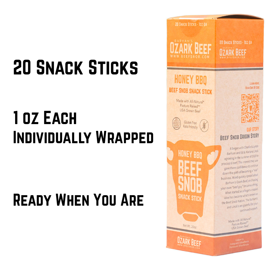Beef Snob Snack Sticks — Honey BBQ (Box of 20)