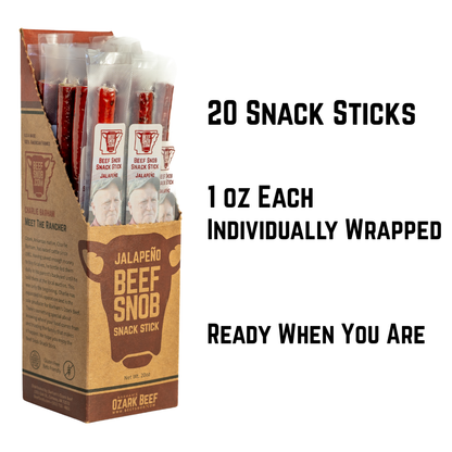 Beef Snob Snack Sticks — Jalapeno (Box of 20)