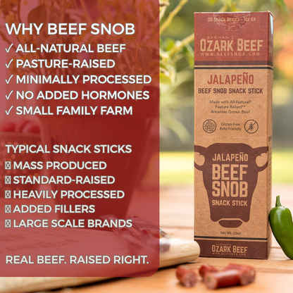 Beef Snob Snack Sticks — Jalapeno (Box of 20)